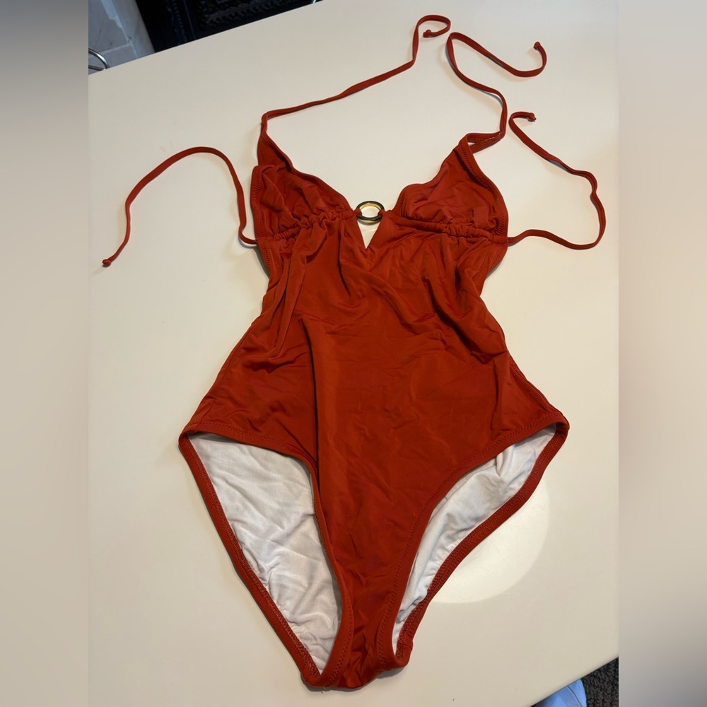J. Crew Burgundy Low Vneck Halter Spaghetti Strap one-piece swimsuit